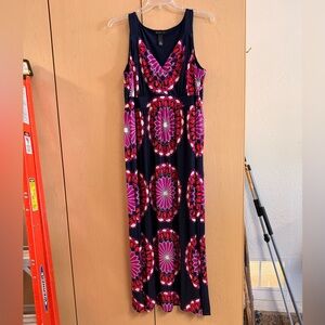INC International Concepts Navy Maxi Dress with Pink Medallion Print